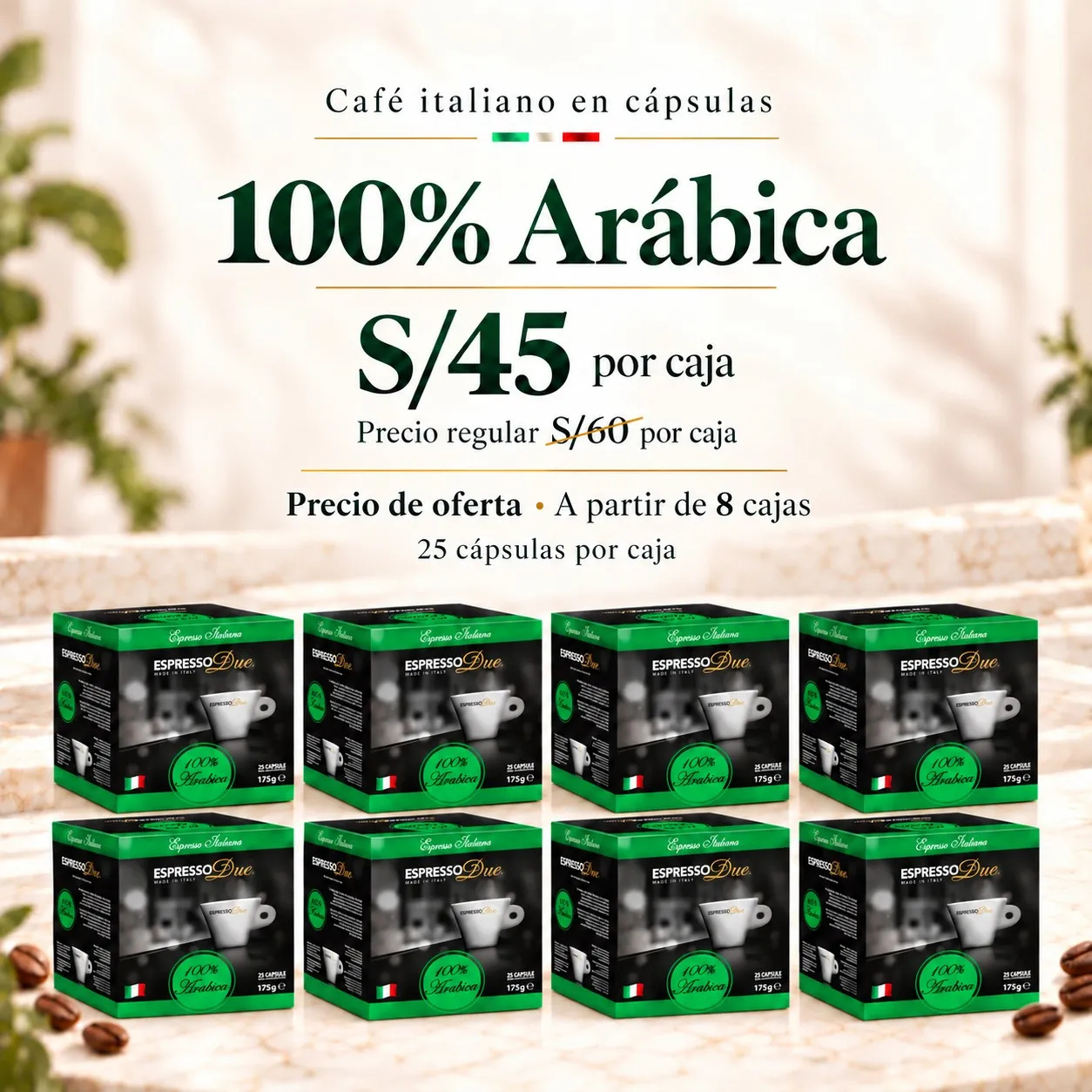 PACK DE 8 CAJAS DE CAPSULAS 100% ARABICA ESPRESSO DUE - 200 CAPSULAS