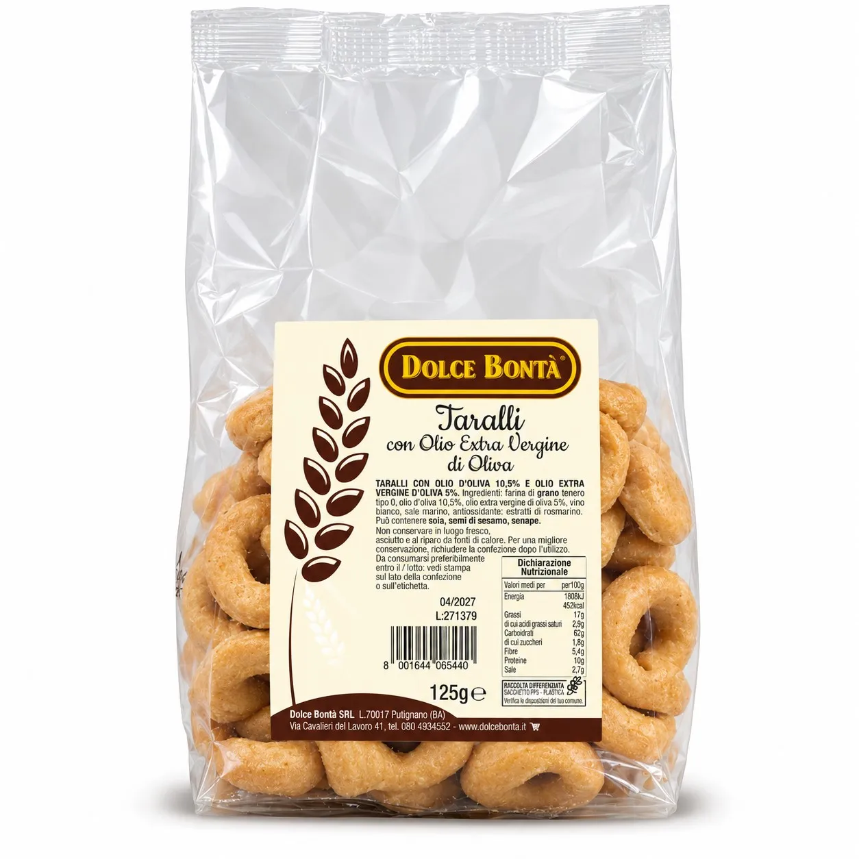 TARALLI ITALIANOS HORNEADOS CON ACEITE DE OLIVA EXTRA VIRGEN DOCE BONTÁ - 125 GR
